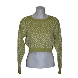 Hollister Retro Flower Print Cropped Sweater Green Spring Womens Small